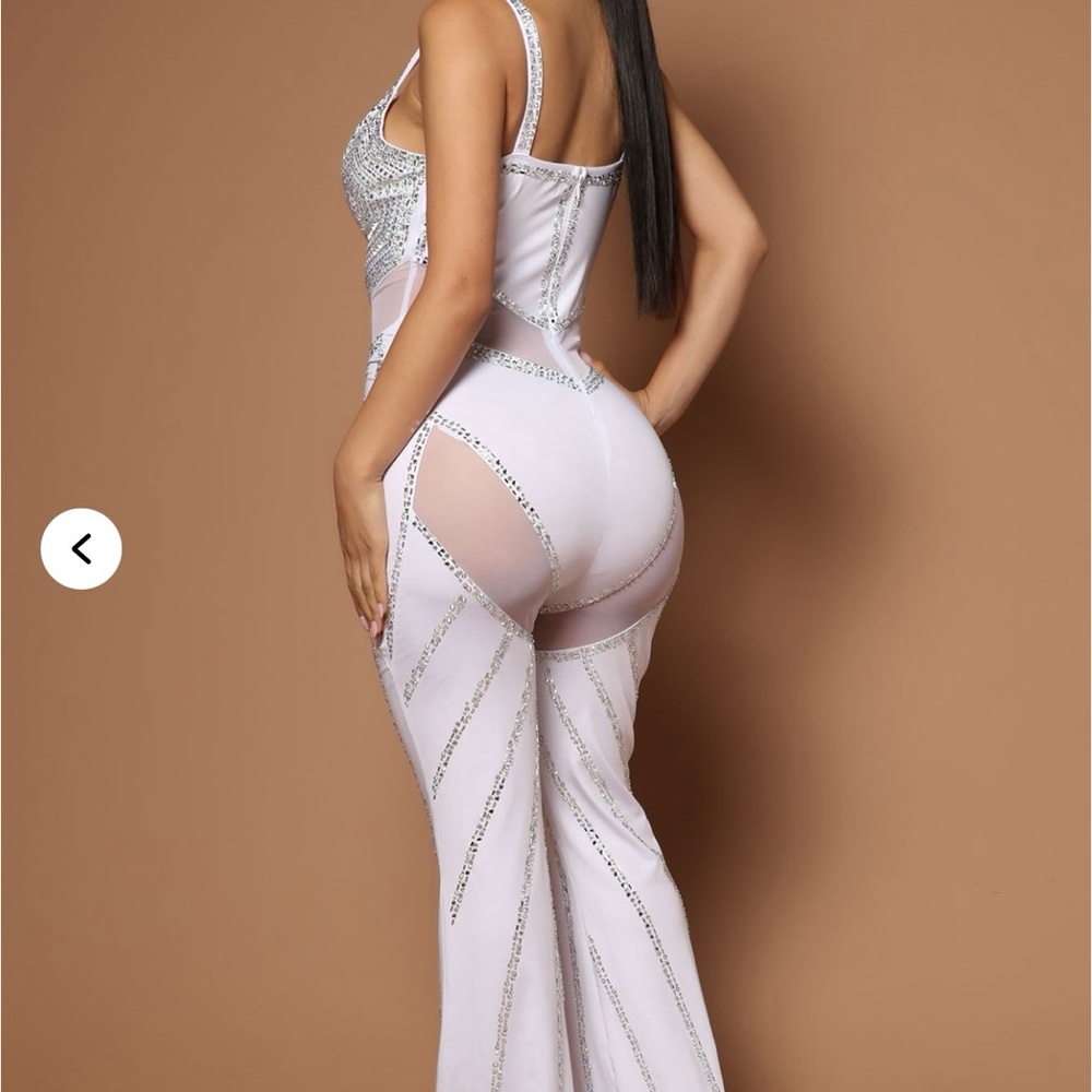 Fashion Nova White and Silver Embellished Jumpsuit